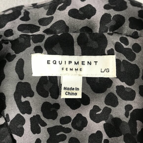 Equipment Femme Shirt Womens Large Gray Leopard Print Silk Button Front Blouse - Picture 2 of 8